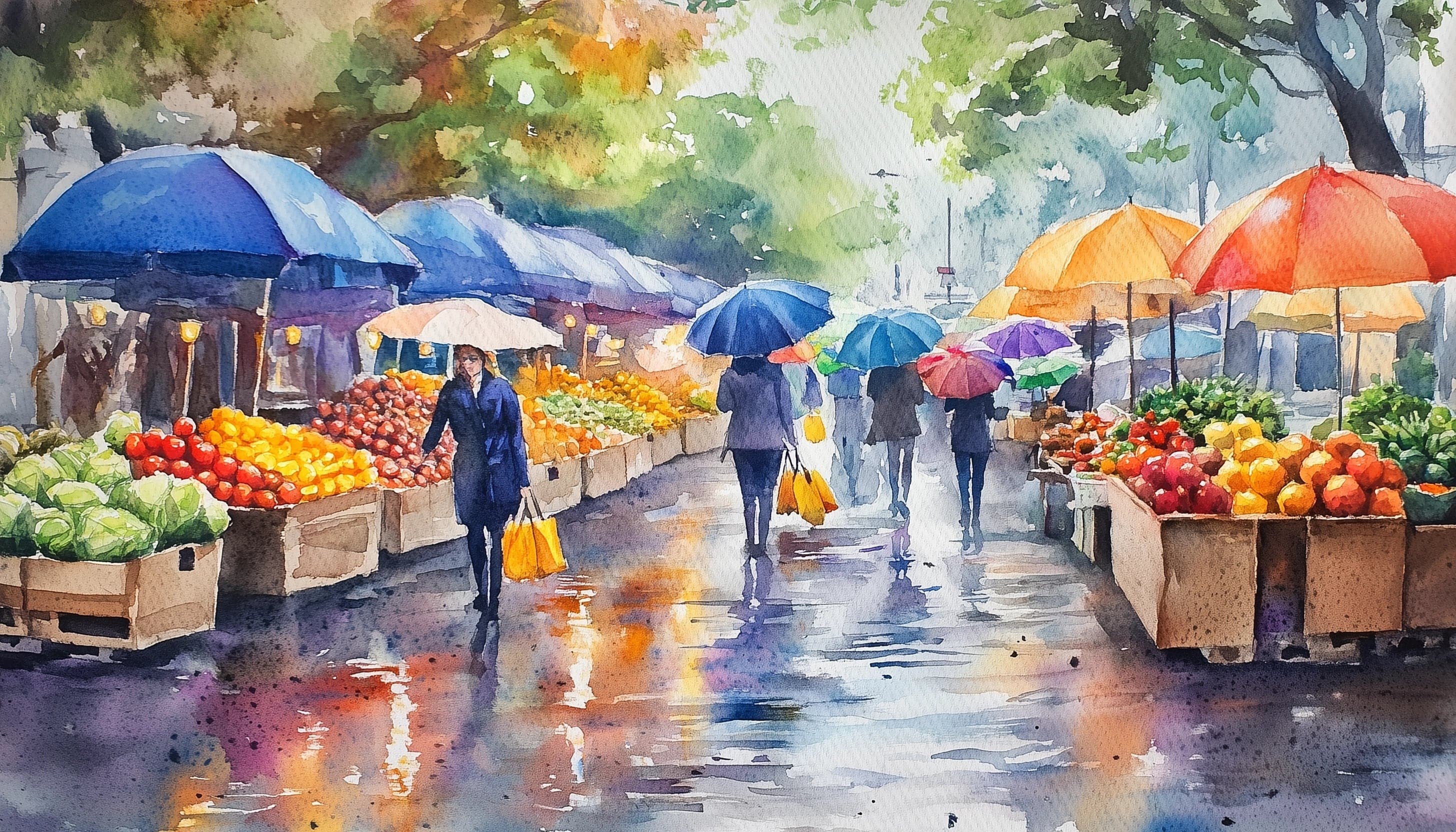 Watercolor image of farmers market